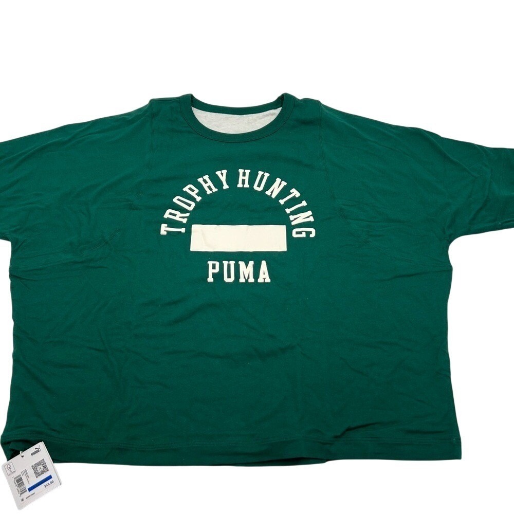 PUMA x Trophy Hunting Reversible Cropped T-Shirt Green cream Womens XL - Picture 2 of 10